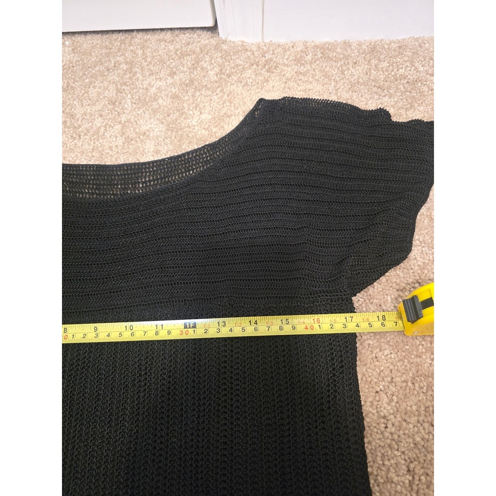 Black Crochet Open Knit Tunic Top Short Sleeve Lined Scoop Neck Boho Beachy
